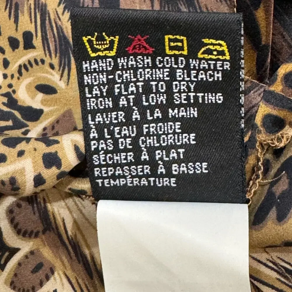 TRIBAL Jungle Cats Animal Print Blouse Size 12 100% Silk Brown Tan Black - Picture 9 of 11